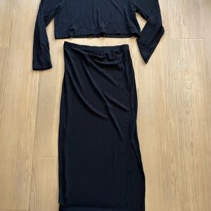 H&M Black Ribbed Maxi Dress Set
